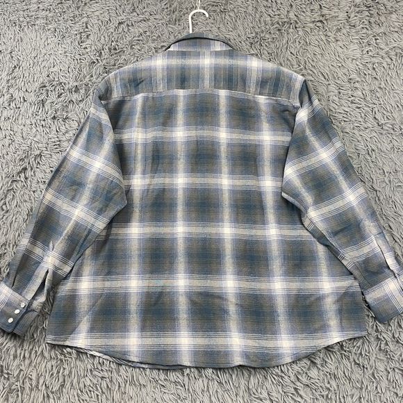 Men’s Extra Heavy Pearl Snap Plaid Flannel Outdoor Shacket Blue Gray Wht 2XL NWT - Picture 2 of 8
